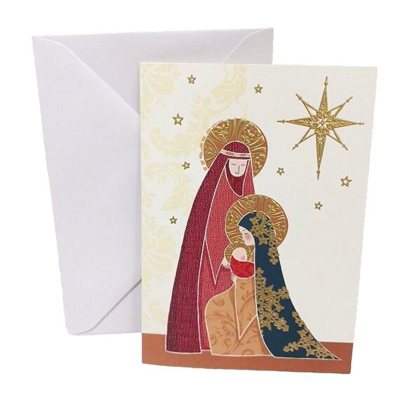 Fancy Box 16 Christmas CARDS GOLD LEAF Baby JESUS Mary Joseph Star Religious - Picture 5 of 16